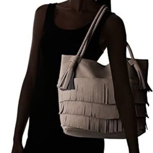 Danielle Nicole Ryver Brown Gray Fringe Large BOHO Tote Bag  NEW  $98